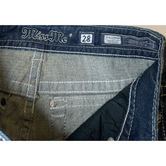 Miss Me Denim Skinny Jeans Dark Wash Blue JP4221RSK Women’s Rhinestone 28x32 - Picture 4 of 10